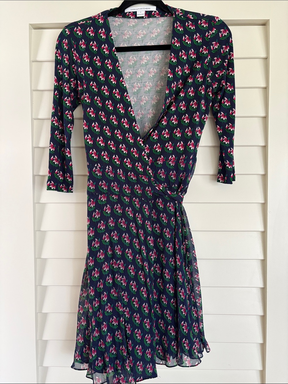 Diane von Furstenberg Silk Wrap Cardigan Duster - Navy Floral - Size 0